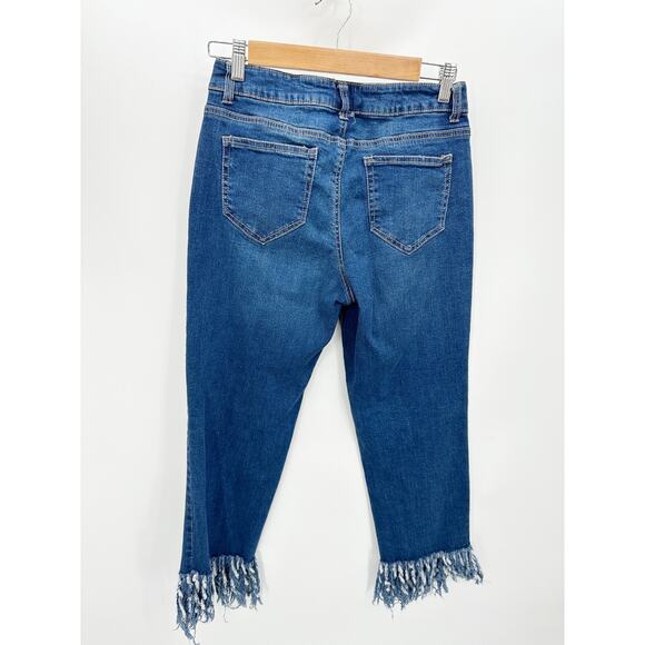 GB Womens Denim Fringe Hem Skinny Jeans Size 9 Festival Mid Rise Cropped Boho - Picture 2 of 9